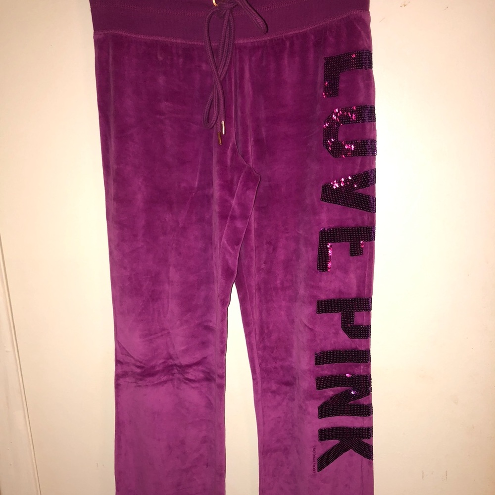 PINK, Love Pink velour size XS purple suede pants